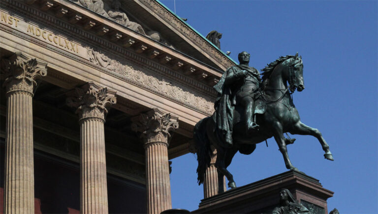 Statue of Friedrich Wilhelm IV in front of Alte Nationalgalerie in Berlin.
