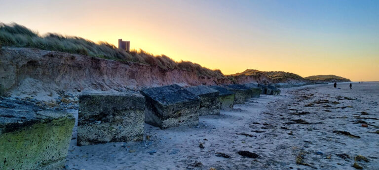 Concrete blocks placed on beaches in Northumberland in the1940s